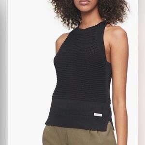 Calvin Klein Open Stitch Sleeveless Black Sweater in size small NWOT